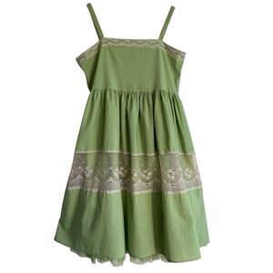 Gap Girls Plus Size XXL (14-16) Sage Cotton Dress Lace Trim Easter Summer Party